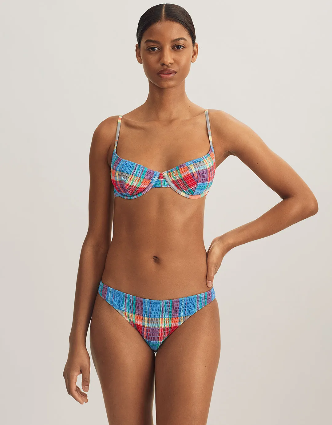 Smocked Madras Devin Hipster Bikini Pant - Multi