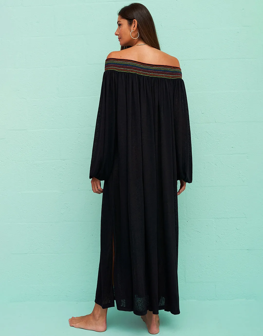 Smocked Off the Shoulder Dress - Black