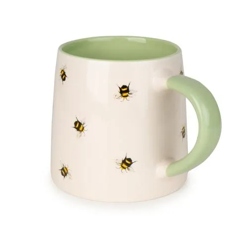 Soft Green Ceramic Tapered Mug with Bee Detail
