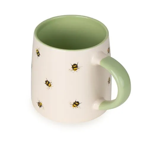 Soft Green Ceramic Tapered Mug with Bee Detail