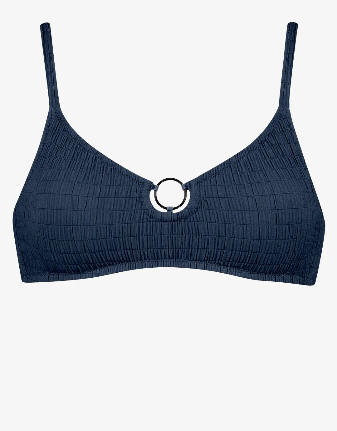 Solid Crush Ring Bralette Bikini Top - Night Blue