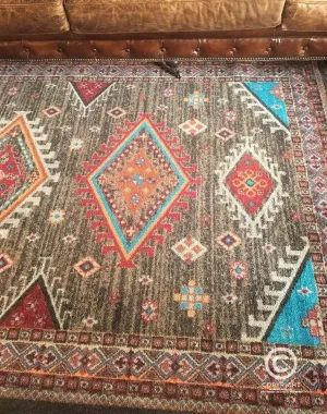 Southwest Persian Area Rug sectional couch, U-shape sofa