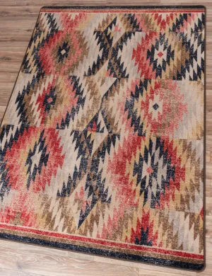 Southwestern Rugs - Distressed Red sectional couch, U-shape sofa