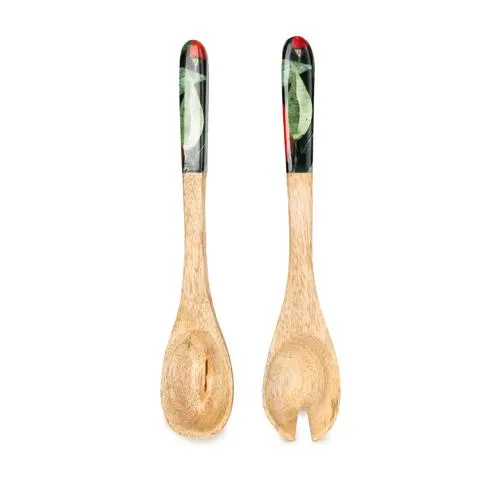 Spoon and Fork Set - Mango Wood with Chilli Print