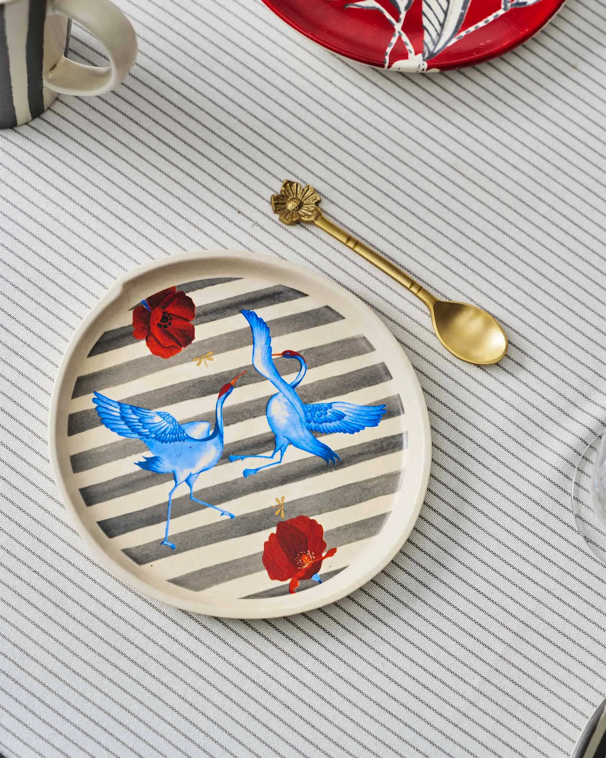 Striped Crane Dessert Plate