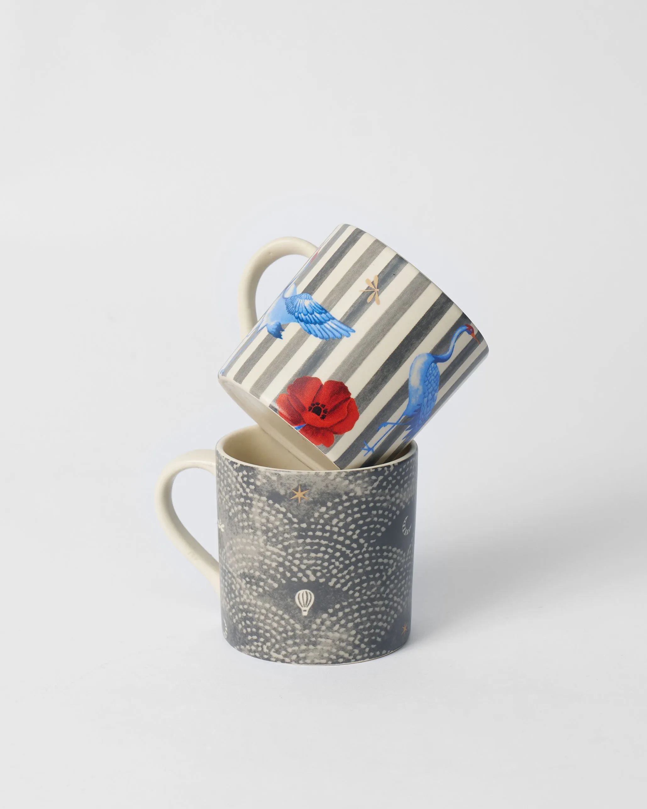 Striped Crane Straight Mug - Set of 2