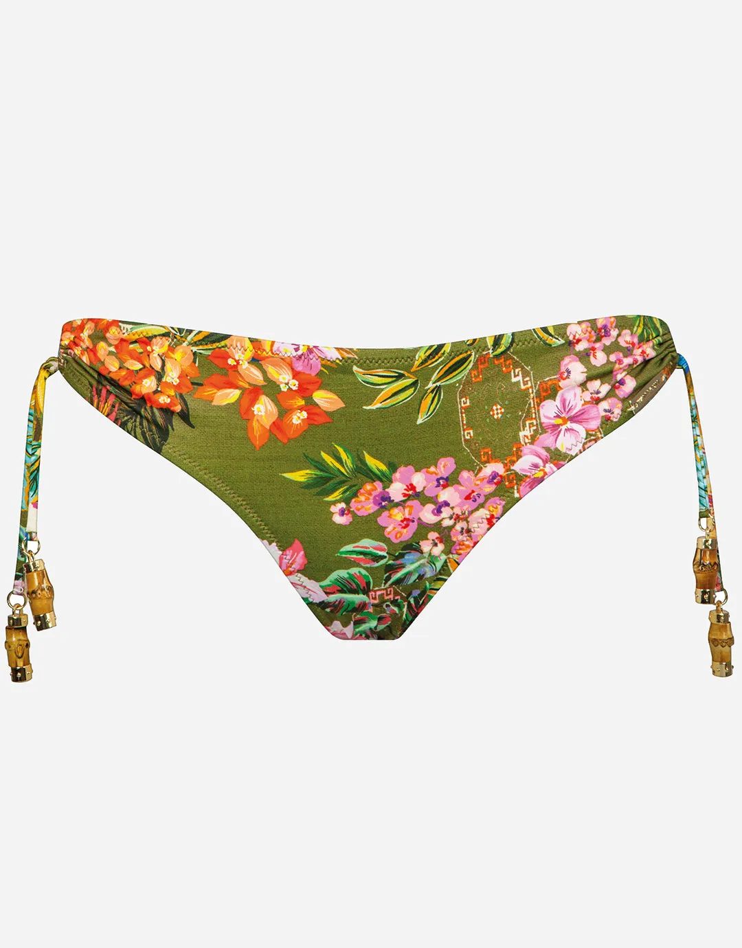 Sunset Florals Loop Side Bikini Pant - Warm Olive