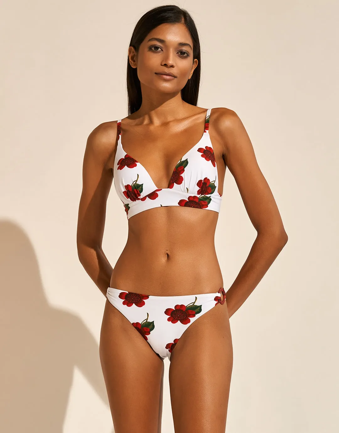 The Bloom Ring Side Bikini Pant - White Red