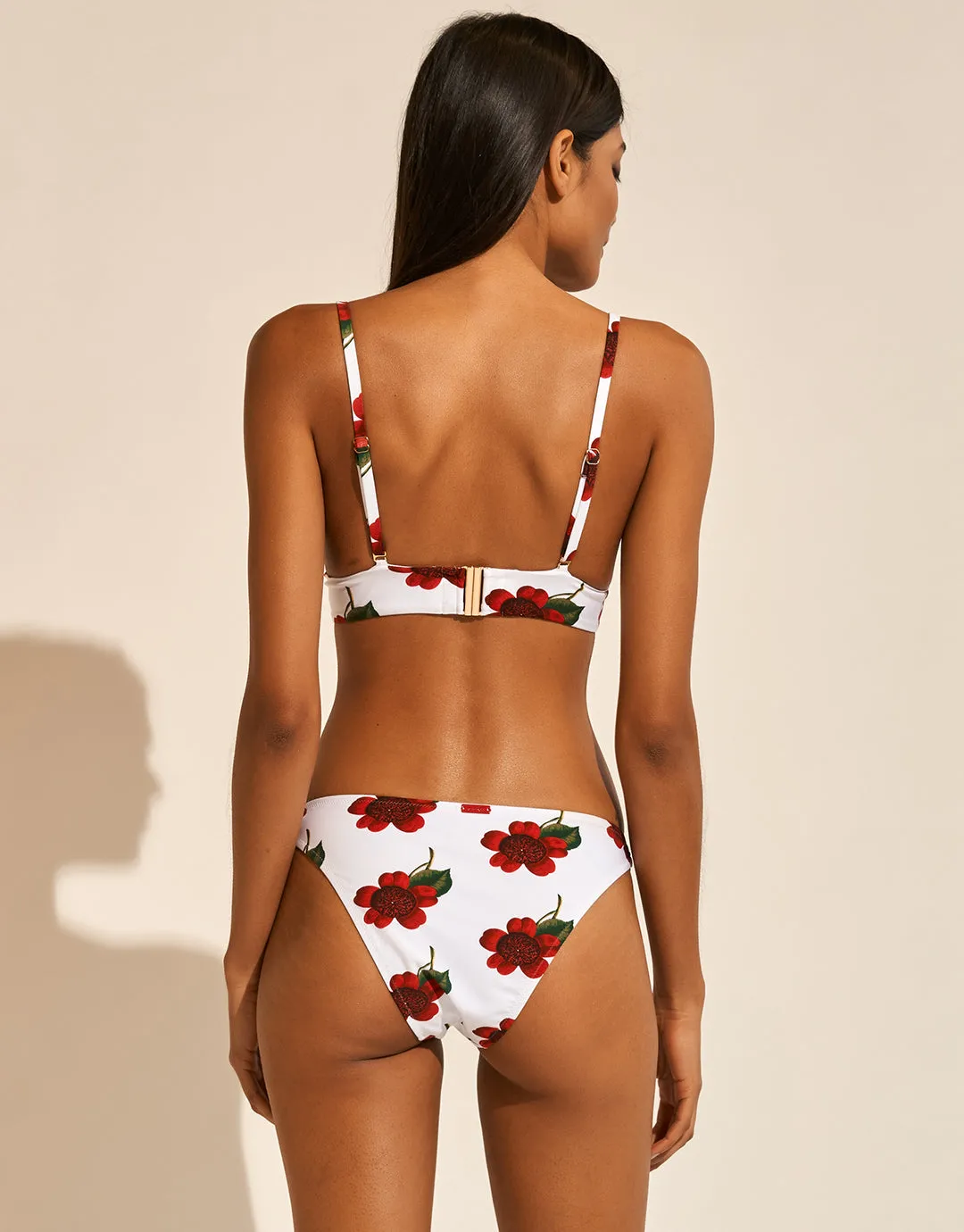 The Bloom Ring Side Bikini Pant - White Red