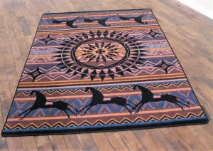 The Ghost Riders Area Rugs - Blue sectional couch, U-shape sofa