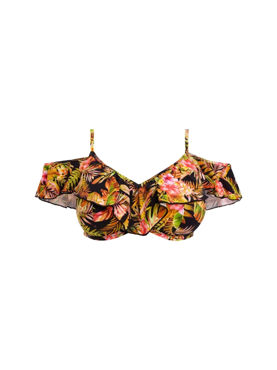 Tiger Valley Ruffle Bikini Top - Black