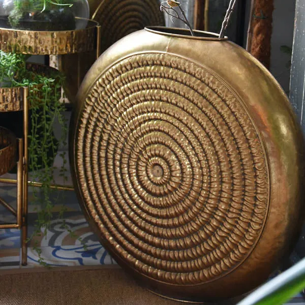 Timeless Antique Gold Oval Embossed Metal Vase