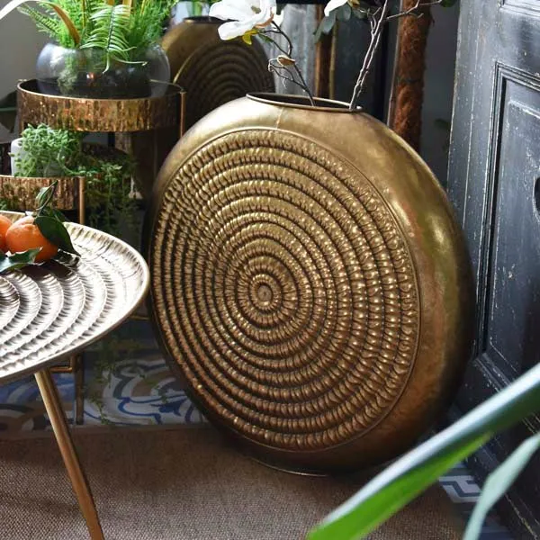 Timeless Antique Gold Oval Embossed Metal Vase