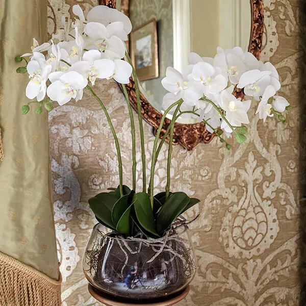 Timeless Lifelike White Orchid in Clear Glass Fishbowl kitchen essentials, utensils set