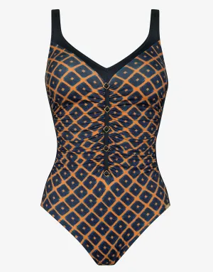 Tobacco Fields Detail Front Swimsuit - Tabac Black