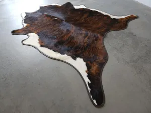 TriColor Brindle Cowhide w/ Leather Trim USA rug, patriotic rug