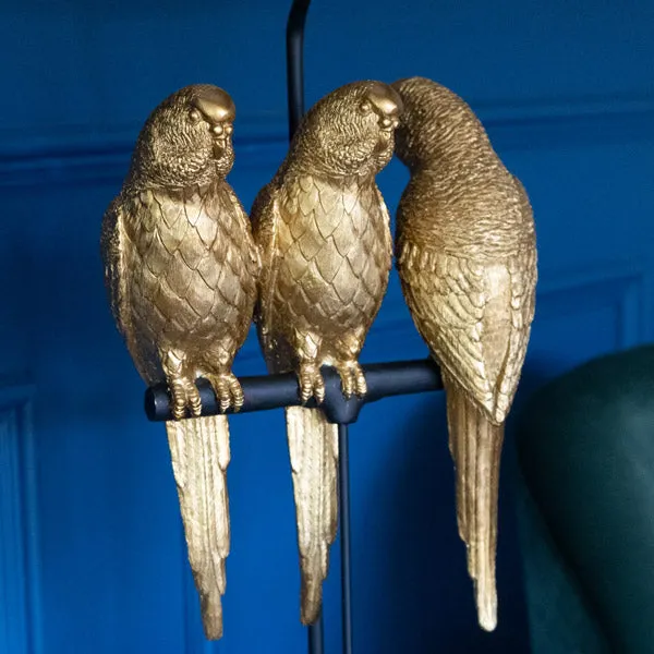 Trio Parrots Lamp: Black Gold Base with Matching Shade