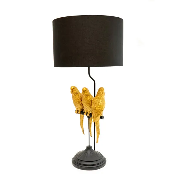 Trio Parrots Lamp: Black Gold Base with Matching Shade