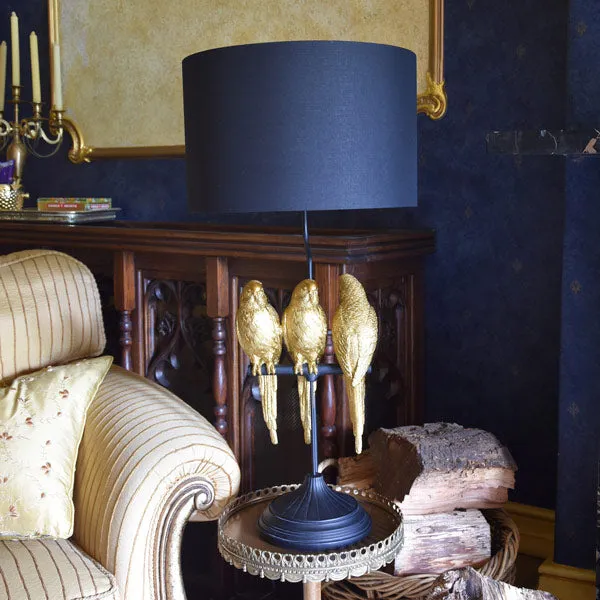 Trio Parrots Lamp: Black Gold Base with Matching Shade
