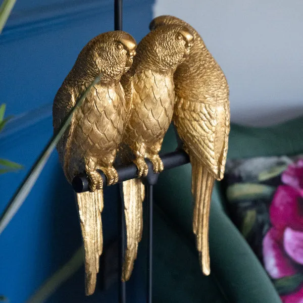 Trio Parrots Lamp: Black Gold Base with Matching Shade