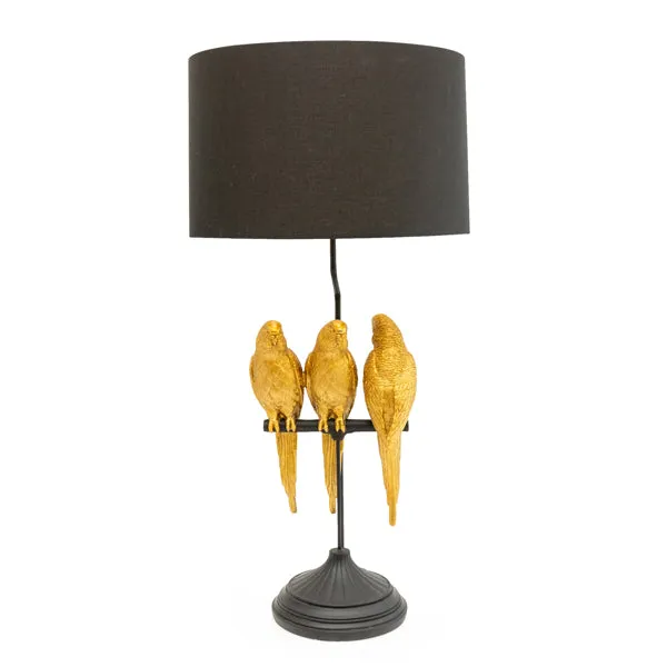Trio Parrots Lamp: Black Gold Base with Matching Shade