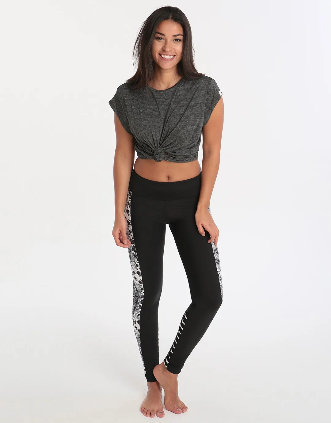 Twist Front Crop Tee - Grey Marle