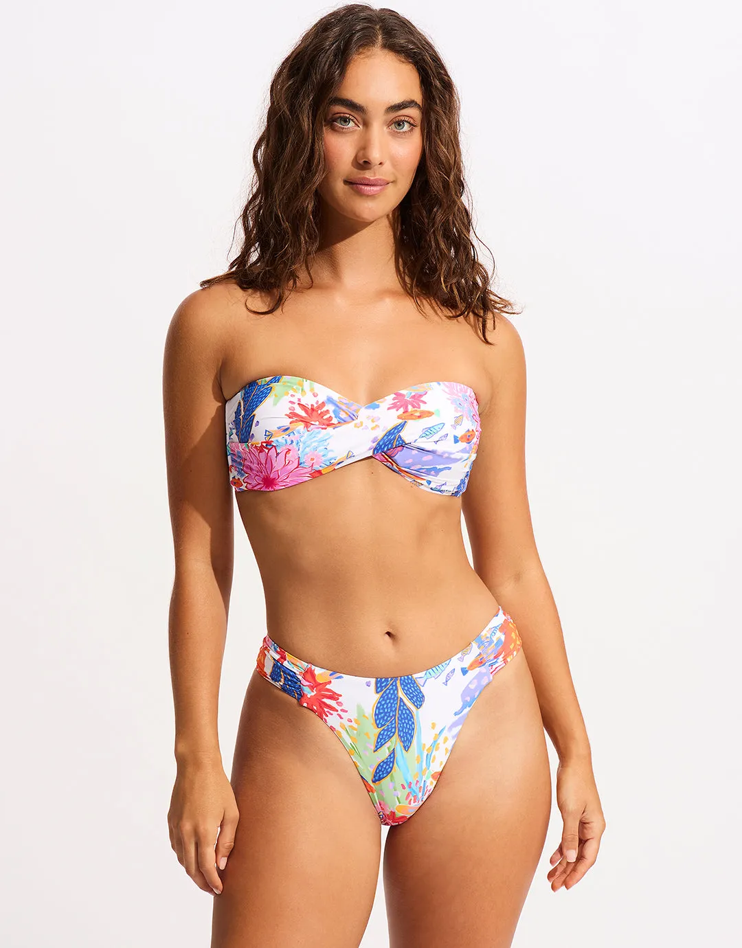 Under the Sea High Leg Ruched Side Bikini Pant - White