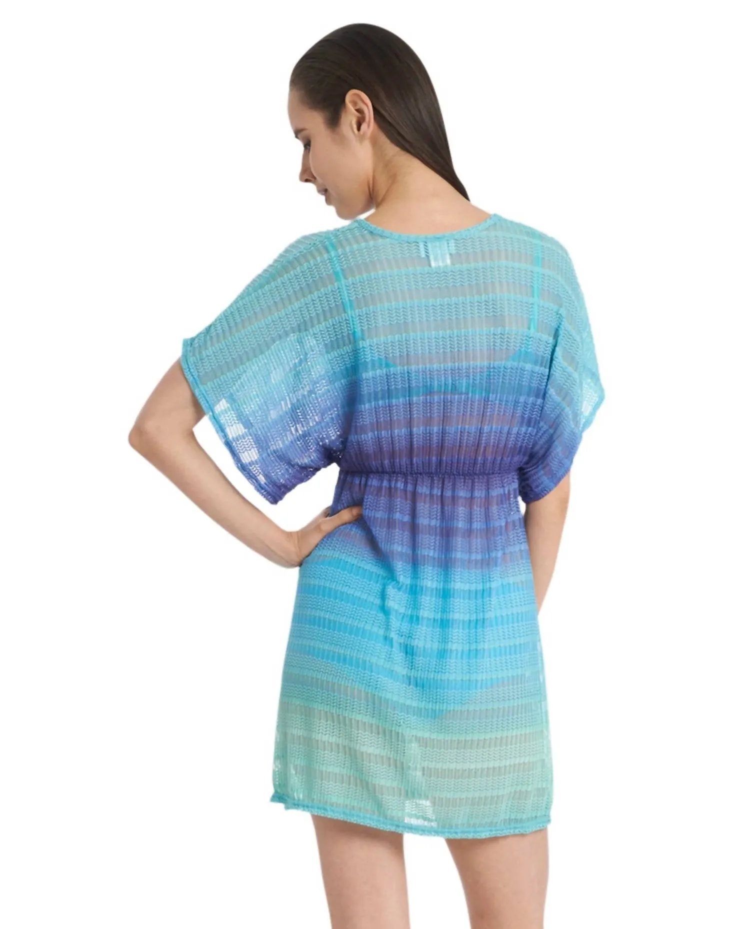 V-Neck Textured Tunic Cover Up In Blue