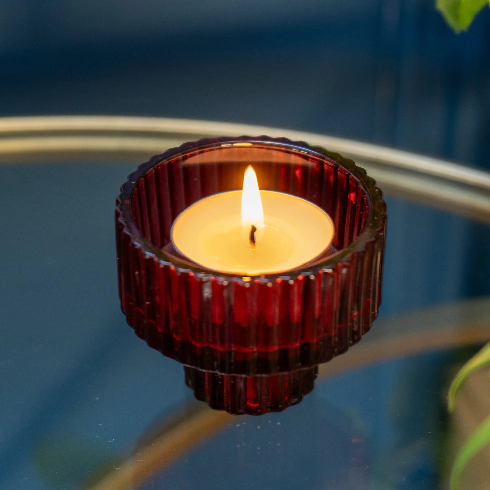 Versatile Red 2-Way Glass Tealight/Candle Holder
