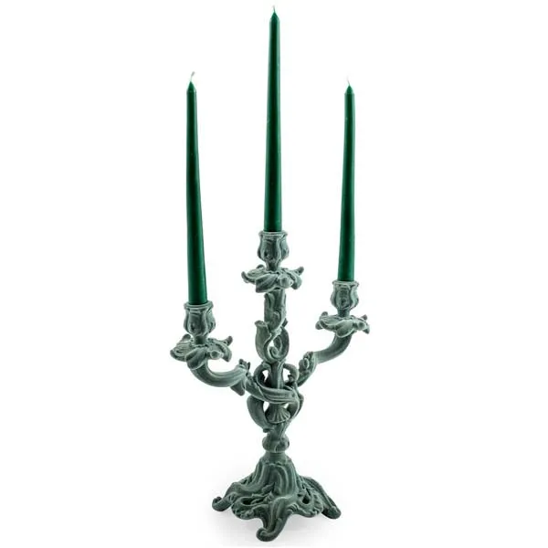 Vintage Ornate Flocked Candelabra in Light Grey/Blue