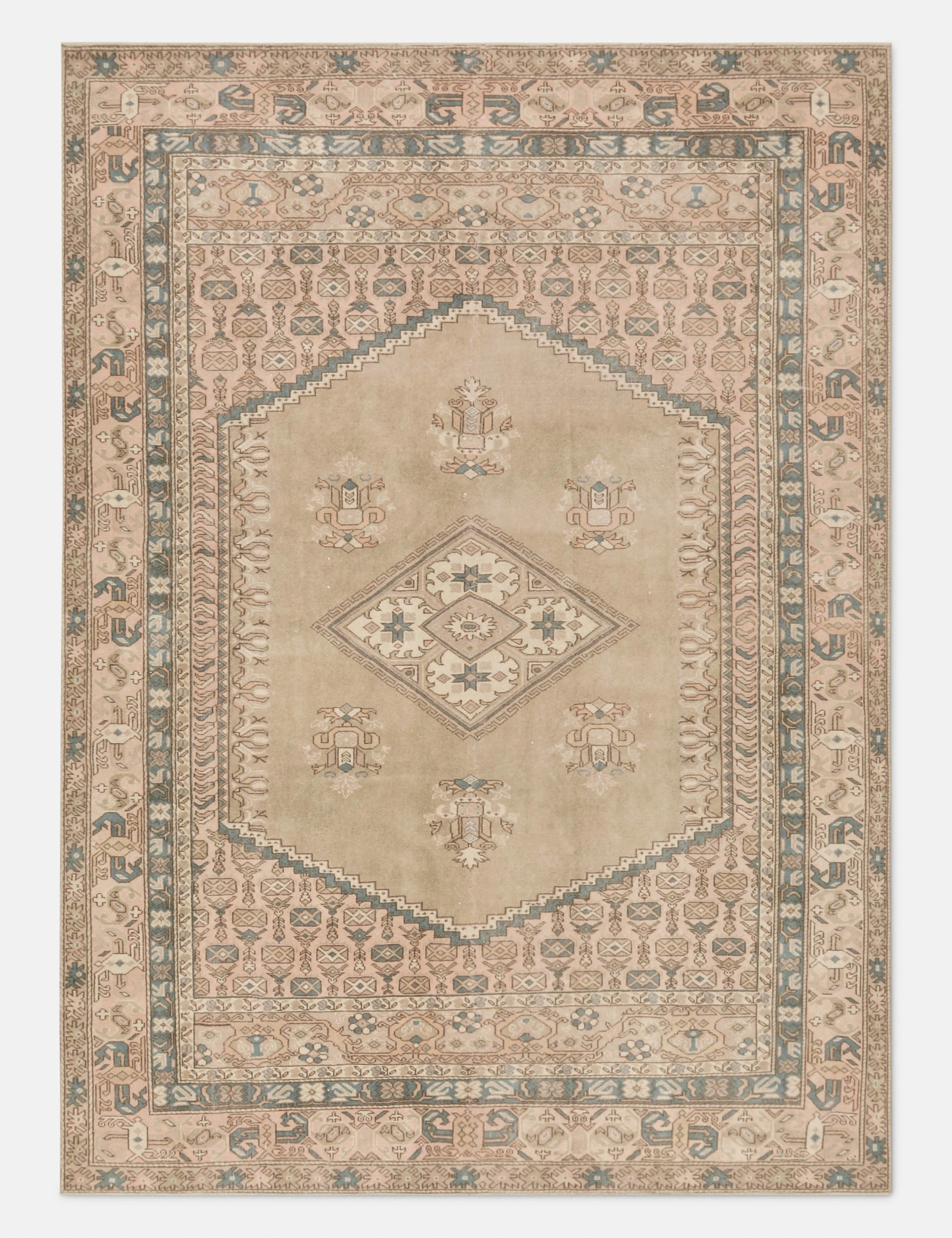 Vintage Turkish Hand-Knotted Wool Rug No. 419, 6'6" x 8'10"