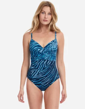 Wild Life Thin Strap Wrap Swimsuit - Blue