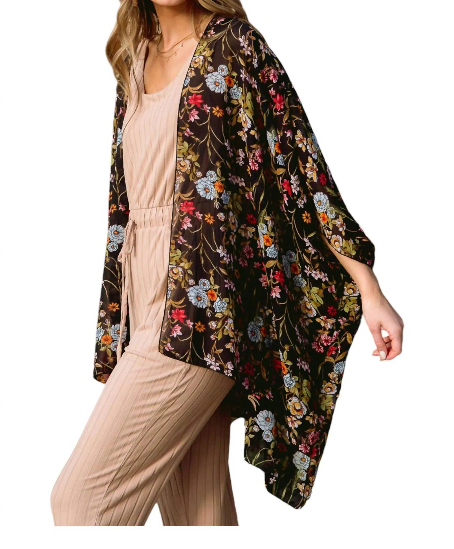 Wildflower Wanderer Kimono In Black