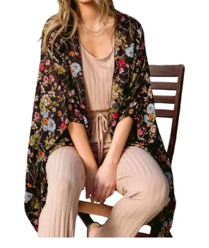 Wildflower Wanderer Kimono In Black