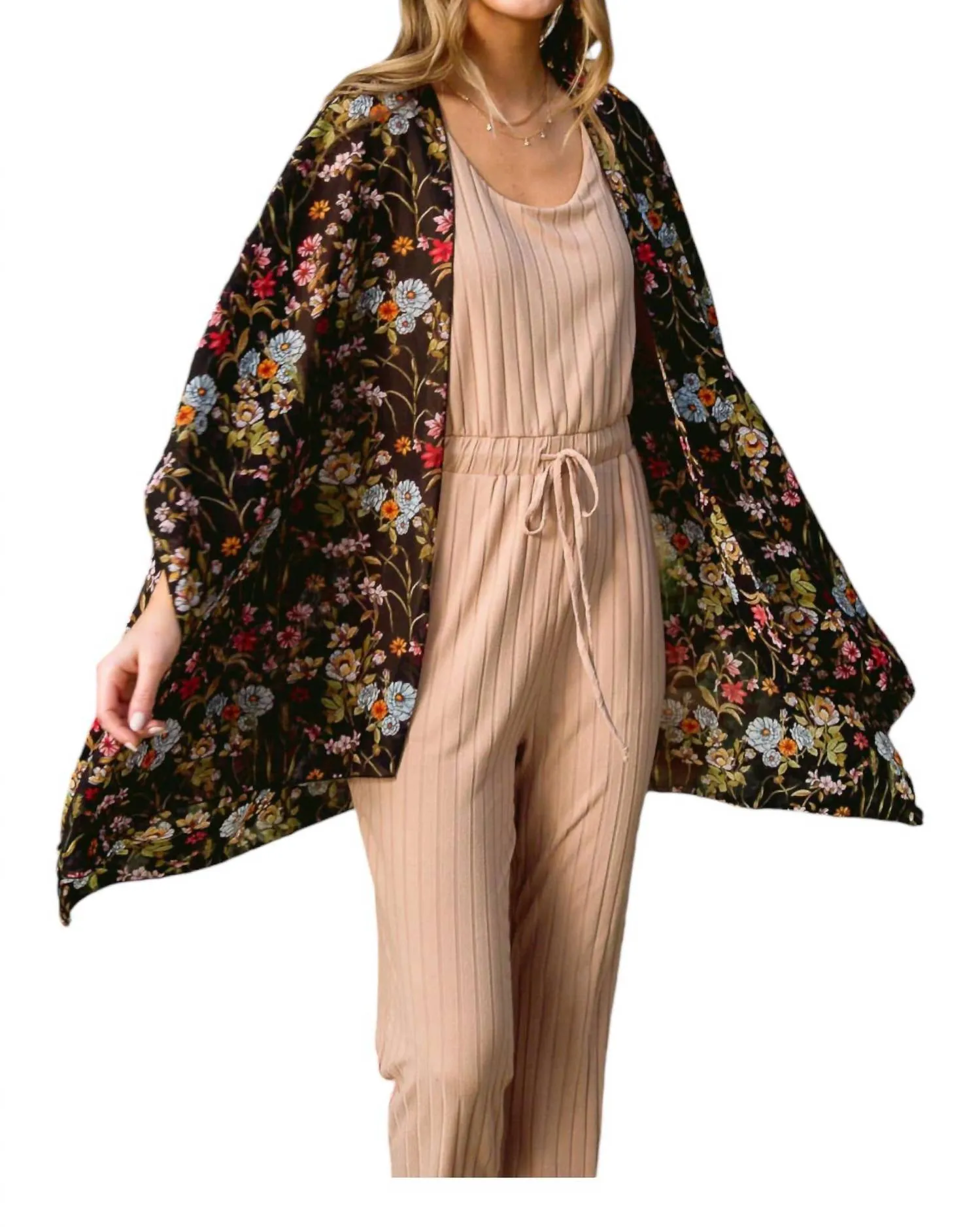 Wildflower Wanderer Kimono In Black