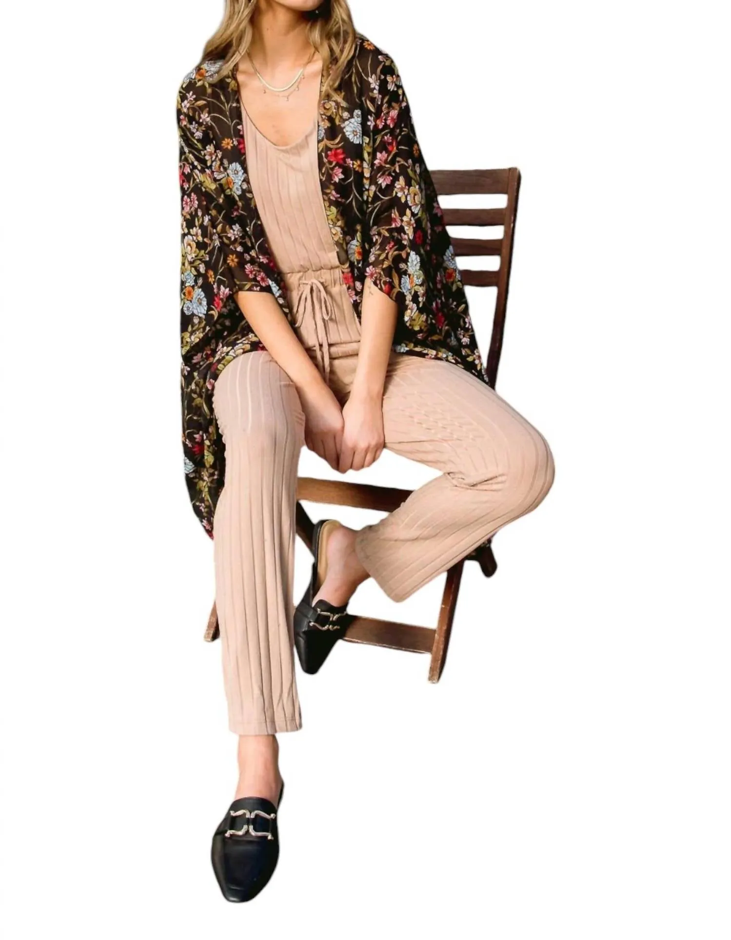 Wildflower Wanderer Kimono In Black