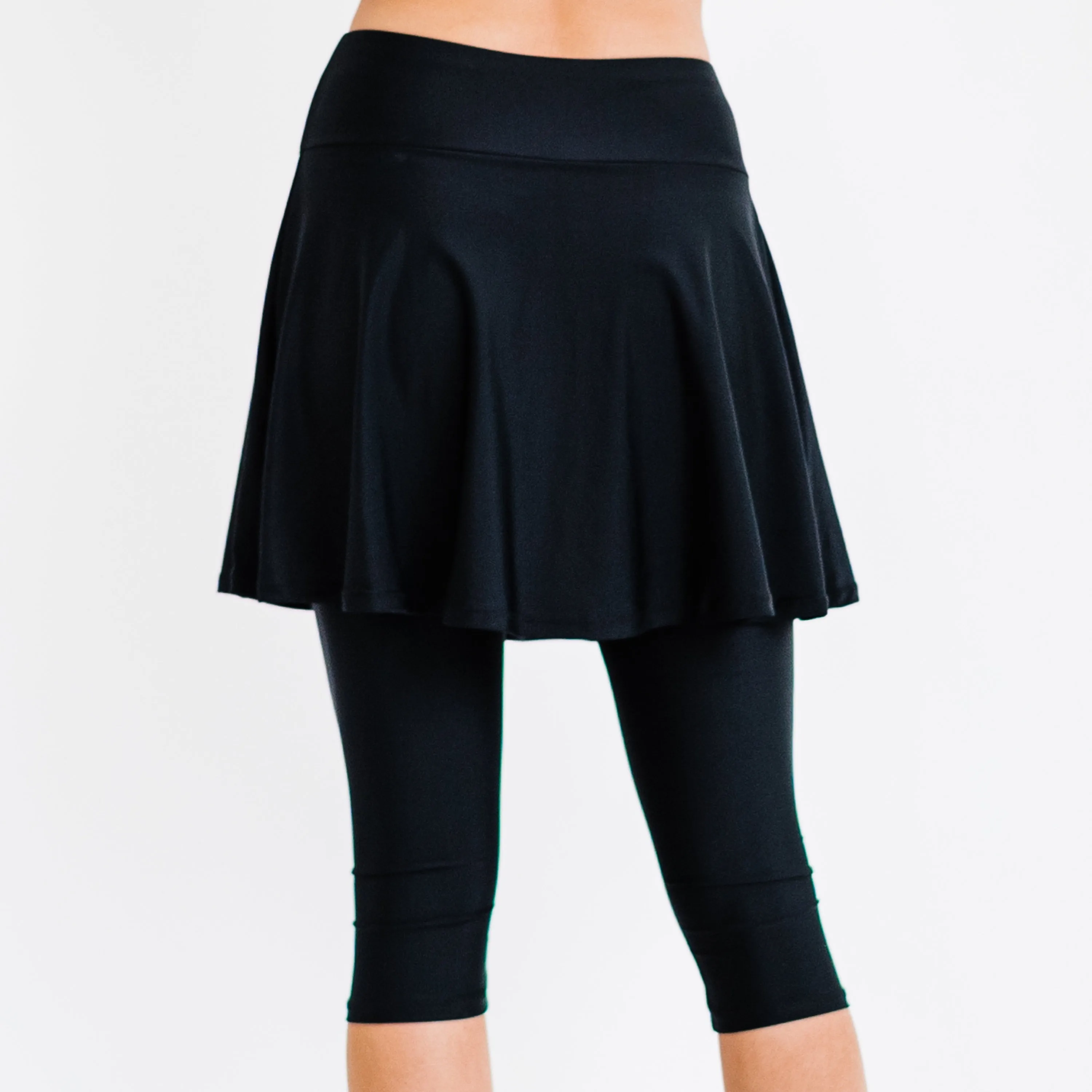 Women's High Waisted Flared Swim Skort With attched Capri Leggings