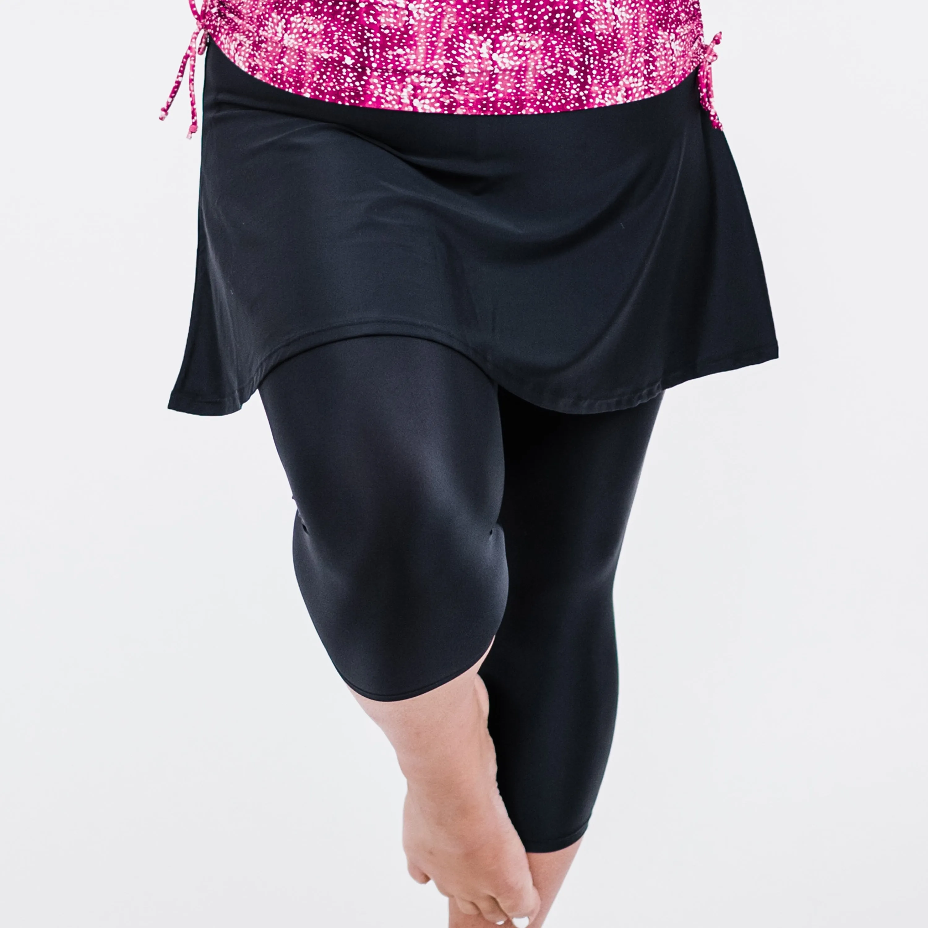 Women's High Waisted Flared Swim Skort With attched Capri Leggings