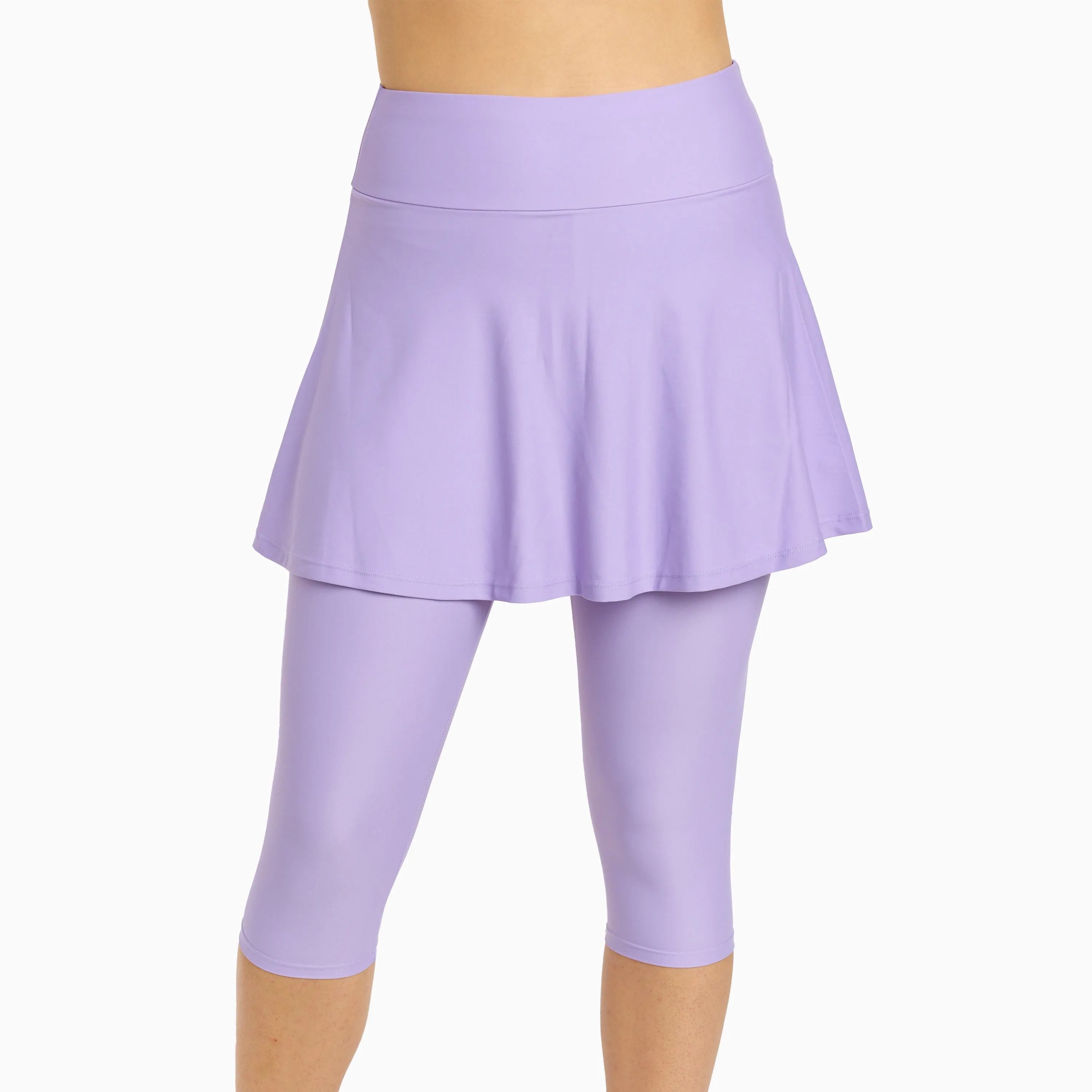 Women's High Waisted Flared Swim Skort With attched Capri Leggings