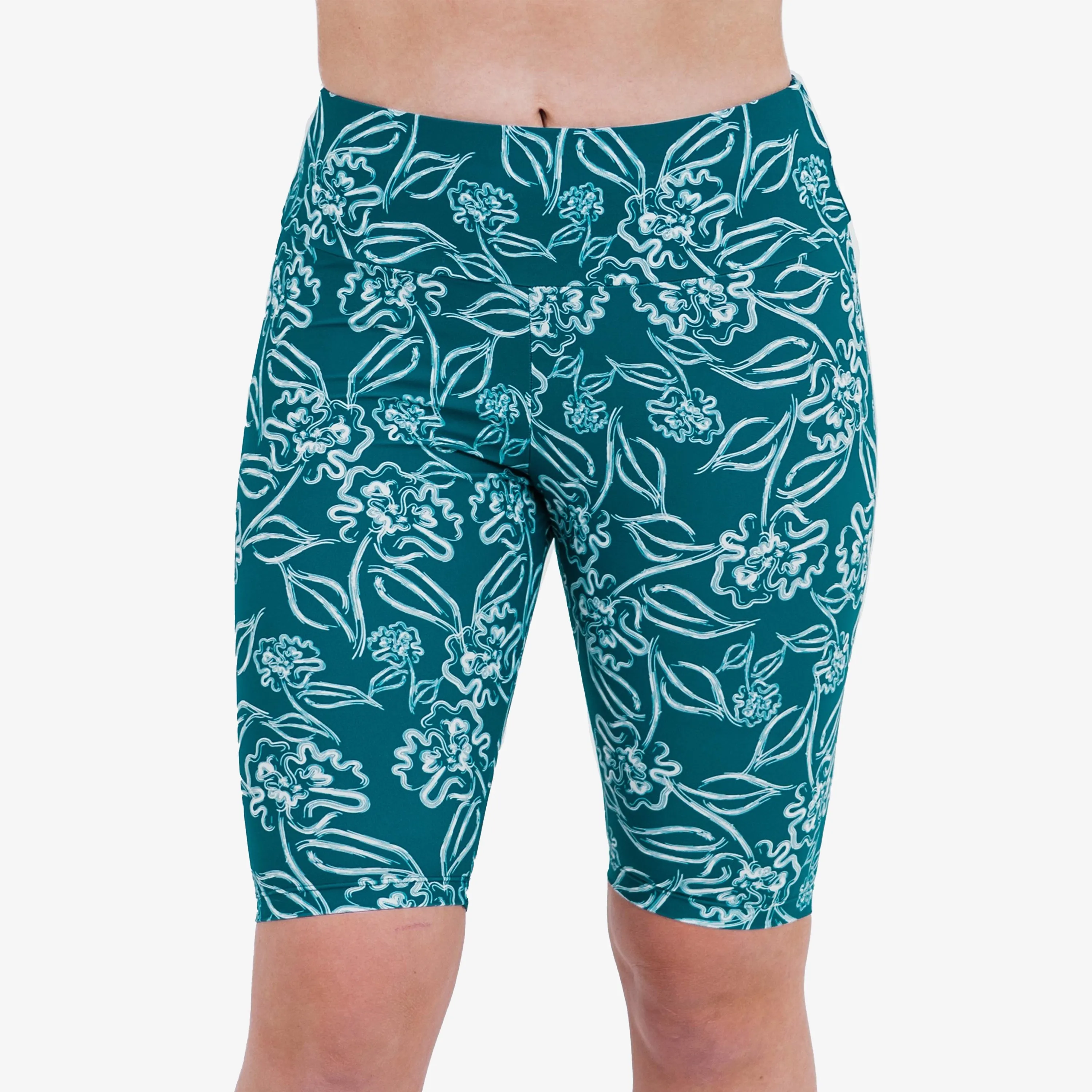 Women's High Waisted Long Bike Swim Shorts