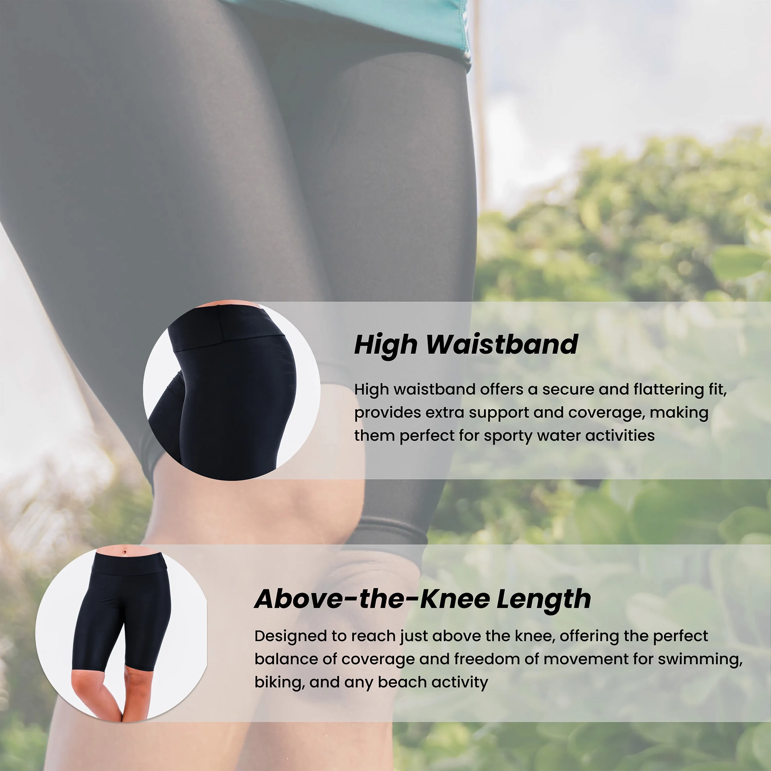 Women's High Waisted Long Bike Swim Shorts