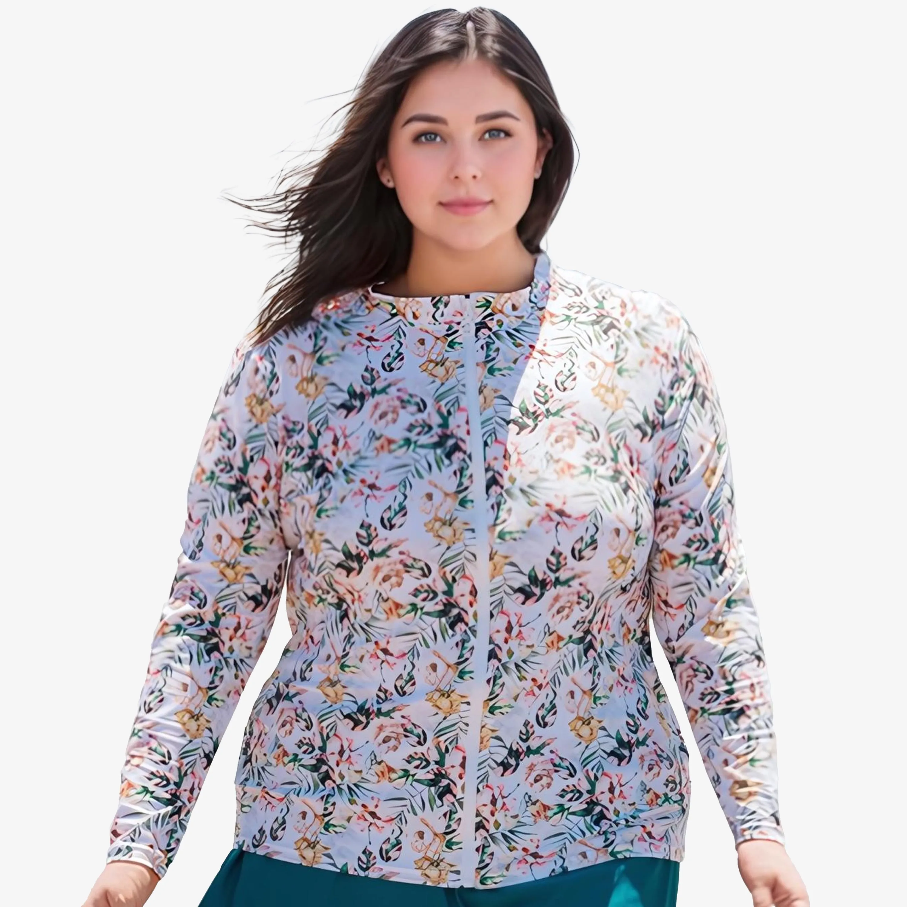 Women's Plus Long Sleeve Full-Zip Nora Swim Top