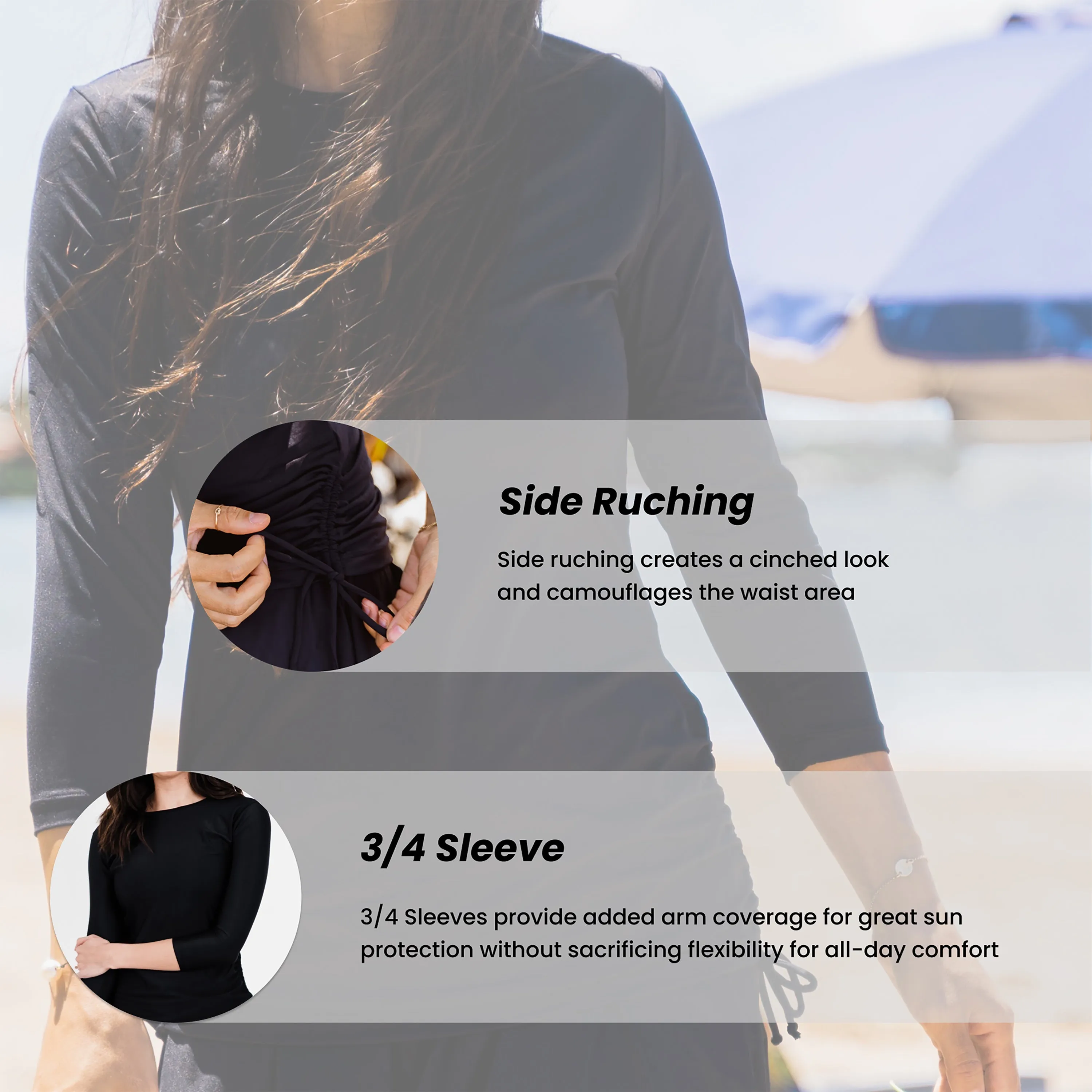 Women's Plus Women's 3/4 Sleeve Rash Guard Margaux Swim Top