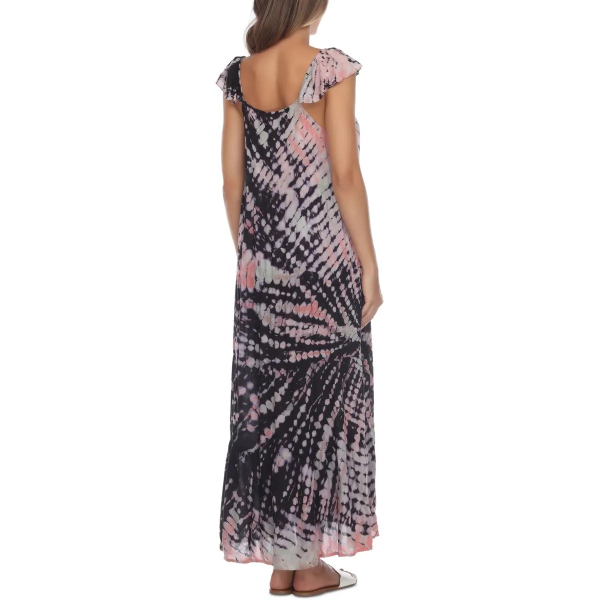 Womens Ruffled Tie-Dye Cover-Up