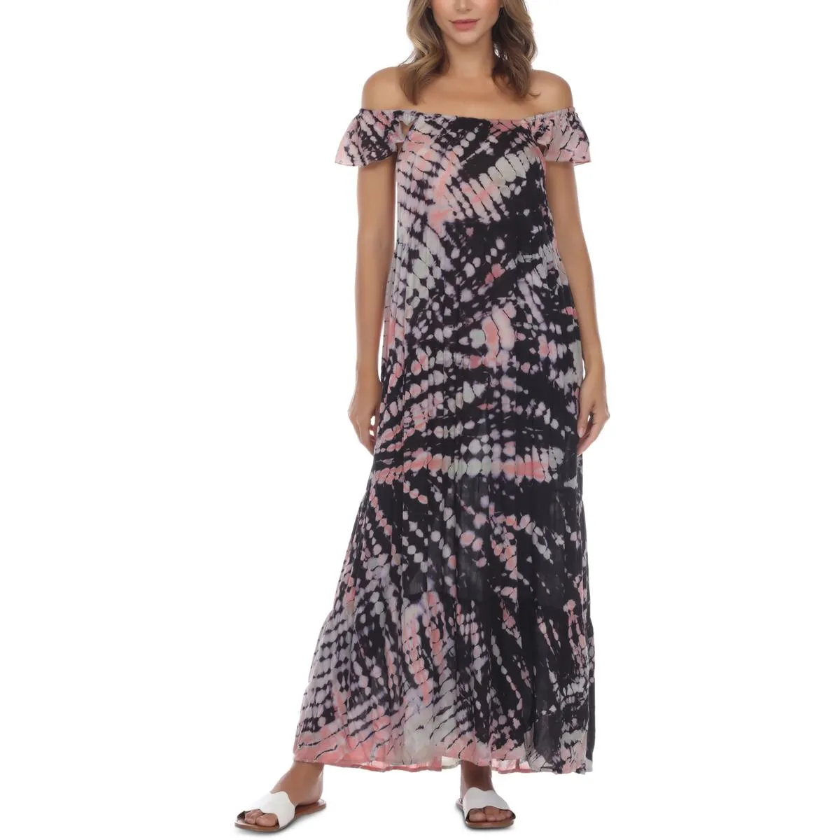 Womens Ruffled Tie-Dye Cover-Up