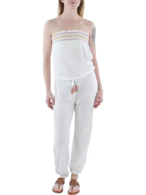 Womens Smocked Strapless Cover-Up