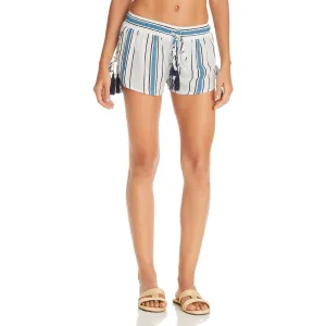 Womens Striped Drawstring Shorts Swim Cover-Up