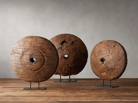 Wooden Cart Wheel On Stand
