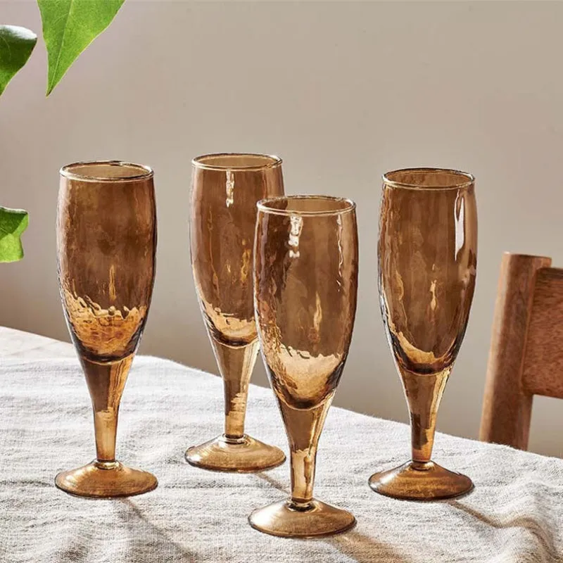 Yala Set of 4 Champagne Glasses, Smoke Brown ceramic platter, appetizer tray