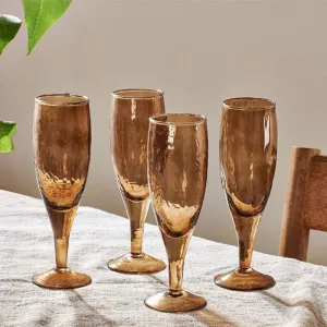 Yala Set of 4 Champagne Glasses, Smoke Brown ceramic platter, appetizer tray